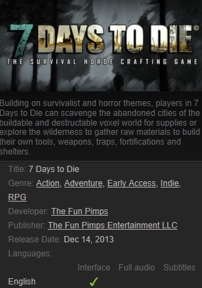 7 Days to Die Steam - Click Image to Close